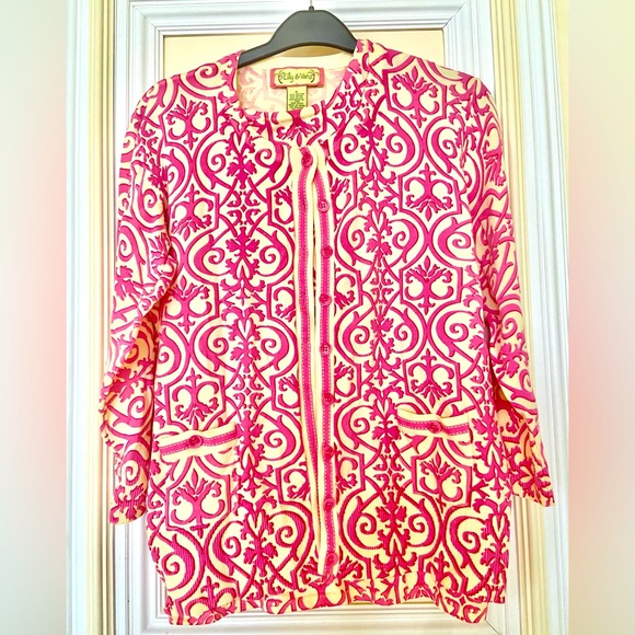 Lilly&Van set of Pink/Off White Long 3/4 Sleeve Cardigan&Vneck sleeveless Top XL - Picture 1 of 11